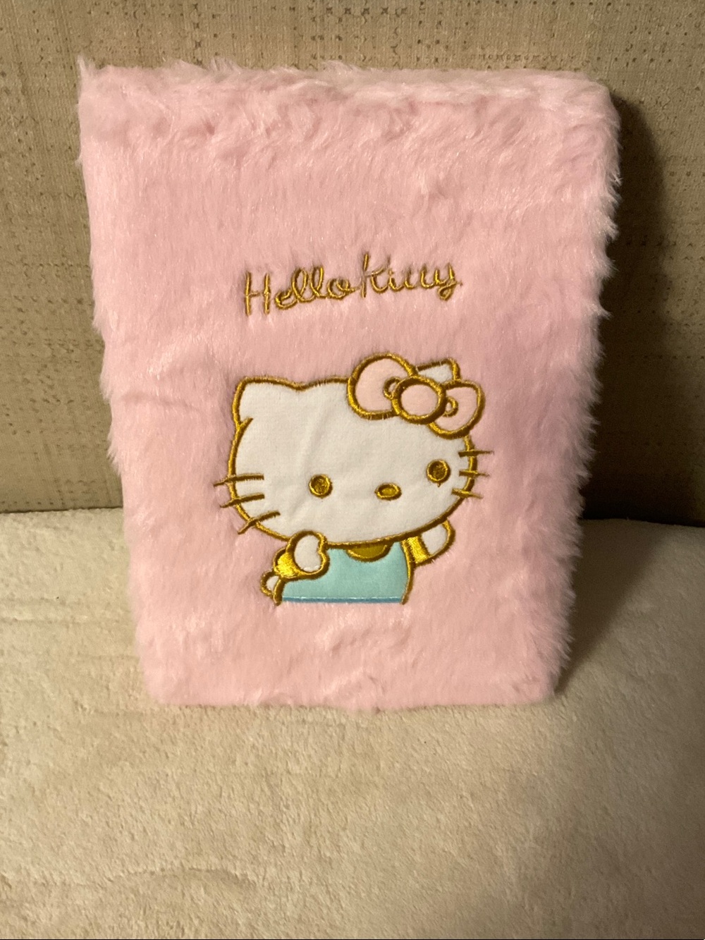 Sanrio Hello Kitty Pink Plush Notebook Sleeve with Gold Embroidery